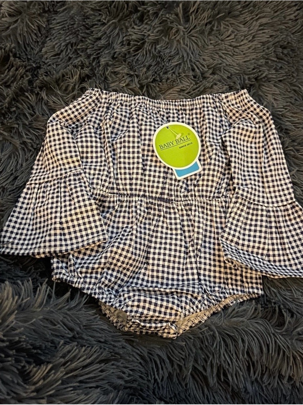 Navy & White Gingham Off-Shoulder One-Piece for Kids